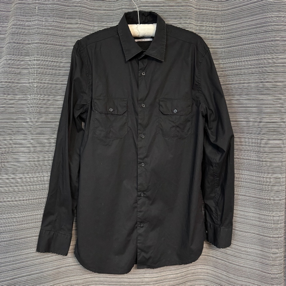 Liz Claiborne Mens Black Cotton Slim Fit Dress Shirt Size Large